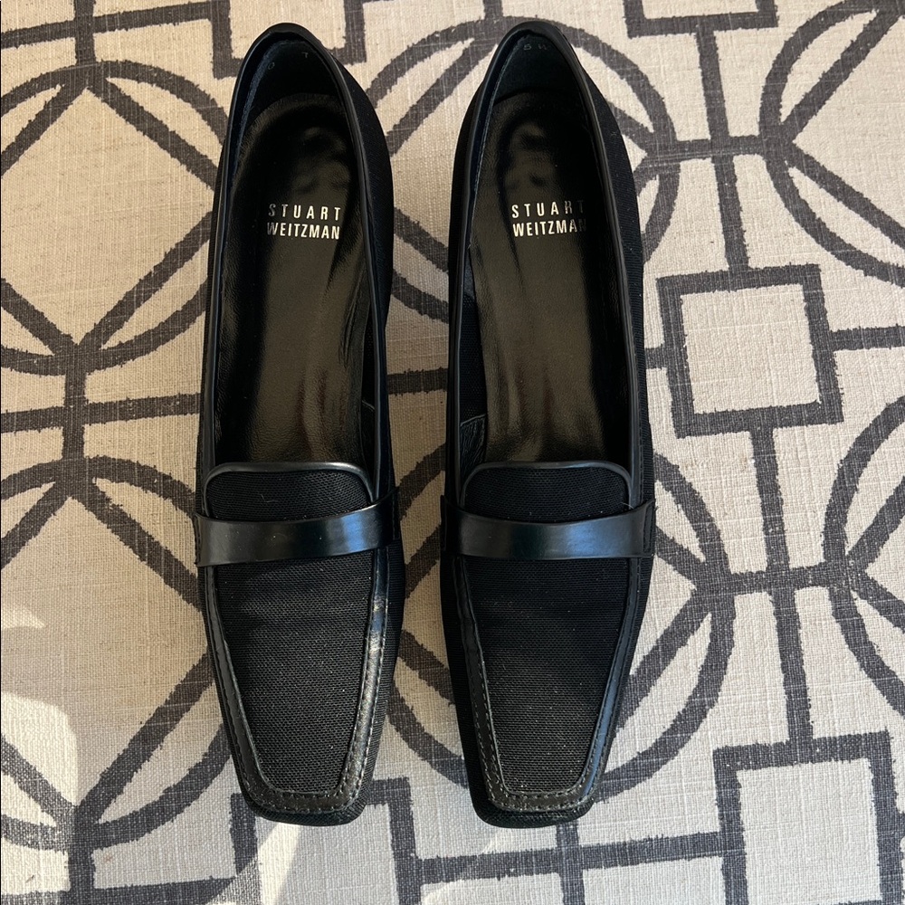 Stuart Weitzman Black Square-Toe Loafers